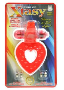 Ring of Xtasy Rabbit Series Silicone Heart Cock Ring - Red