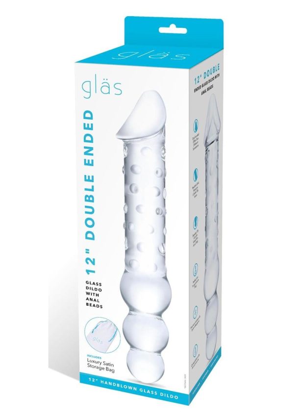 Glas Double Ended Glas Dildo with Anal Beads 12in - Clear