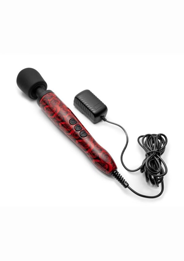 Doxy Original Wand Plug-In Body Massager - Rose Pattern Red/Black