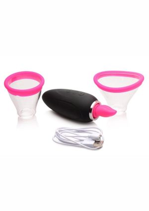 Inmi Lickgasm Mini 10X Licking and Sucking Rechargeable Silicone Clitoral Stimulator - Black/Pink