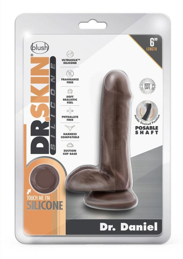 Dr. Skin Platinum Collection Dr. Daniel Silicone Dildo with Balls and Suction Cup 6in - Chocolate