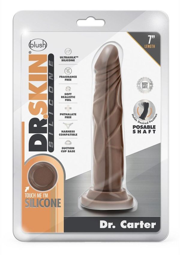 Dr. Skin Platinum Collection Dr. Carter Silicone Dildo with Suction Cup 7.5in - Chocolate