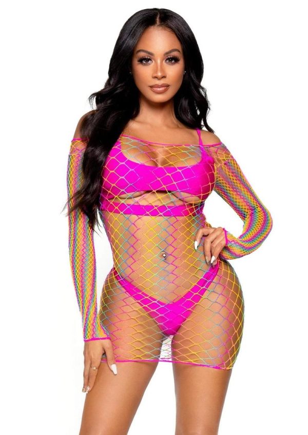 Leg Avenue Ombre Rainbow Long Sleeve Mini Dress - O/S