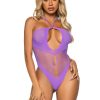 Leg Avenue Seamless Hexi Net Keyhole Halter Bodysuit - O/S - Lavender