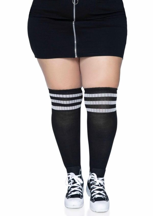 Leg Avenue Over The Knee Athletic Socks - 1X/2X - Black/White