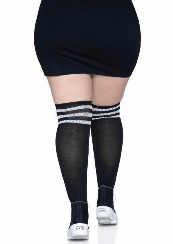 Leg Avenue Over The Knee Athletic Socks - 1X/2X - Black/White