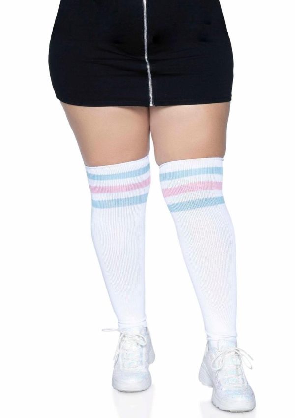 Leg Avenue Over The Knee Athletic Socks - 1X/2X - Pink/Blue