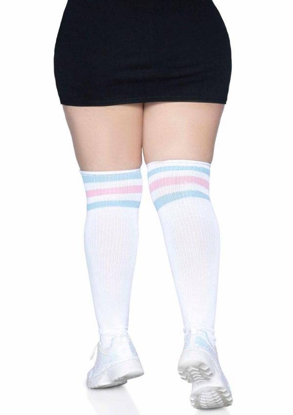 Leg Avenue Over The Knee Athletic Socks - 1X/2X - Pink/Blue