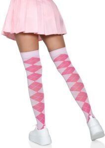 Leg Avenue Argyle Knit Over The Knee Socks - O/S - Pink