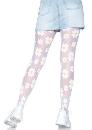 Leg Avenue Daisy Nylon Sheer Tights - O/S - White