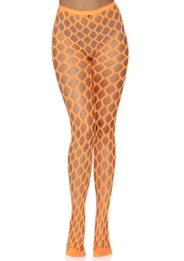 Leg Avenue Jumbo Pothole Net Tights - O/S - Neon Orange