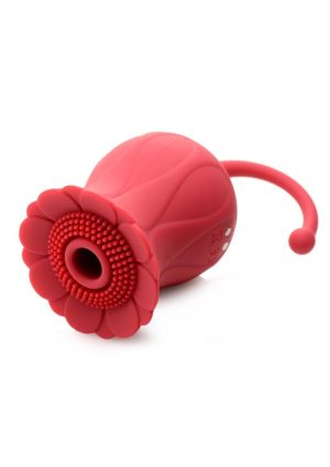 Inmi Bloomgasm Royalty Rose Rechargeable Silicone Textured Suction Clitoral Stimulator - Red