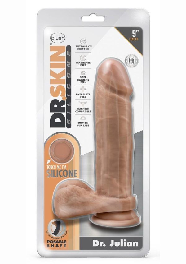 Dr. Skin Platinum Collection Silicone Dr. Julian Dildo with Balls and Suction Cup 9in - Caramel