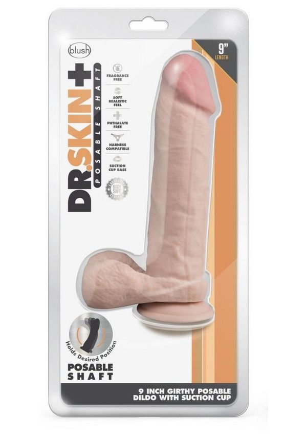 Dr. Skin Plus Gold Collection Thick Posable Dildo with Balls 9in - Vanilla