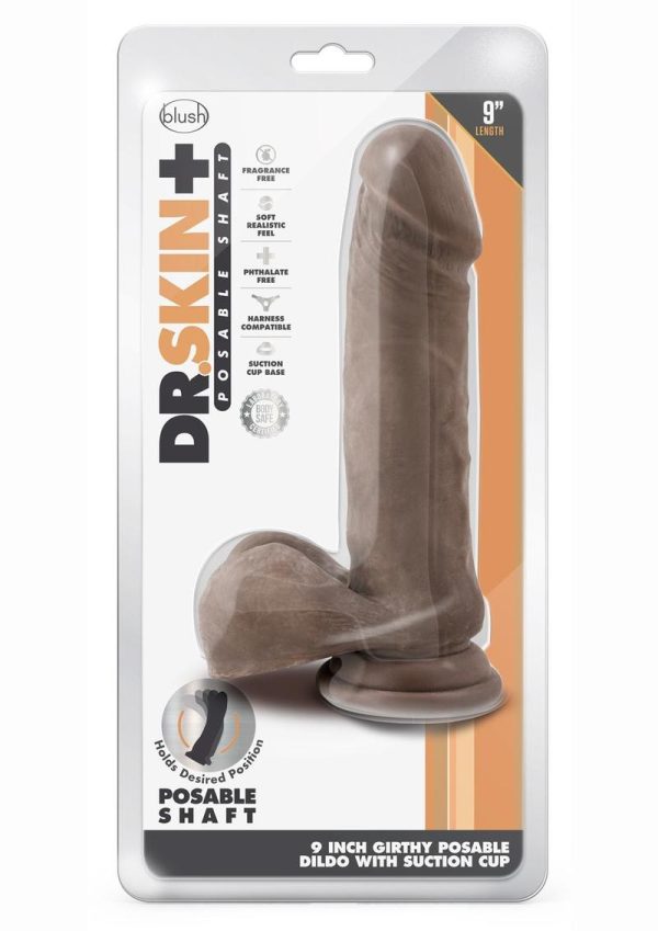 Dr. Skin Plus Gold Collection Thick Posable Dildo with Balls 9in - Chocolate