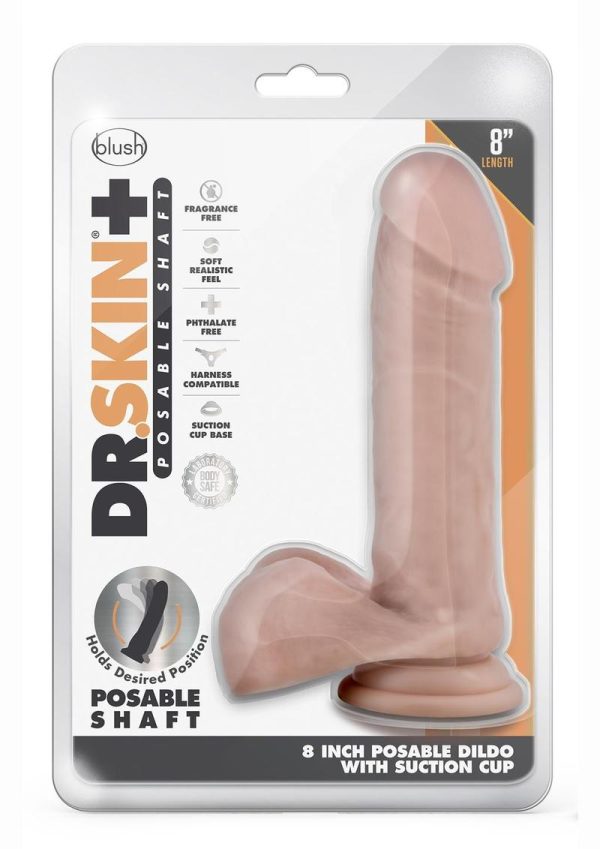 Dr. Skin Plus Gold Collection Posable Dildo with Balls 8in - Vanilla