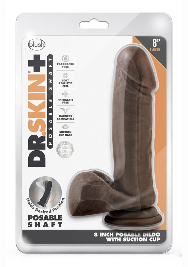 Dr. Skin Plus Gold Collection Posable Dildo with Balls 8in - Chocolate