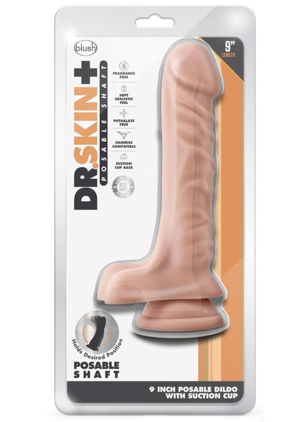 Dr. Skin Plus Gold Collection Posable Dildo with Balls 9in - Vanilla