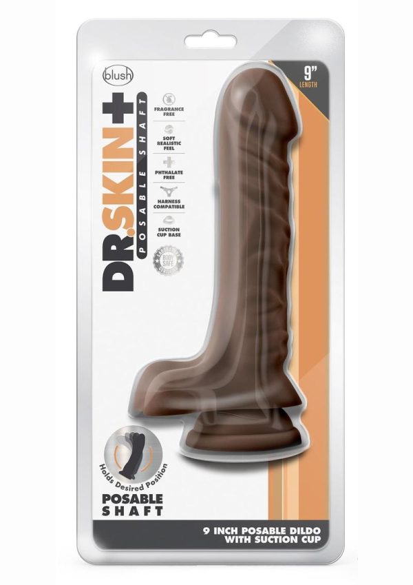 Dr. Skin Plus Gold Collection Posable Dildo with Balls 9in - Chocolate