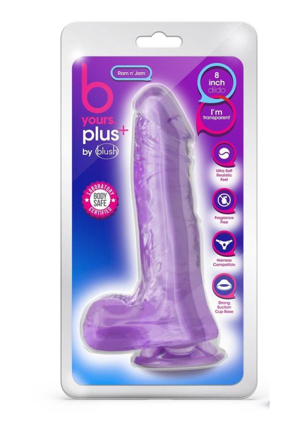 B Yours Plus Ram n` Jam Realistic Dildo with Balls 8in - Purple