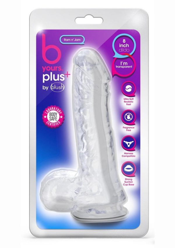 B Yours Plus Ram n` Jam Realistic Dildo with Balls 8in - Clear