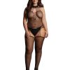 Le Desir Suspender Fishnet Choker Bodystocking - Queen - Black