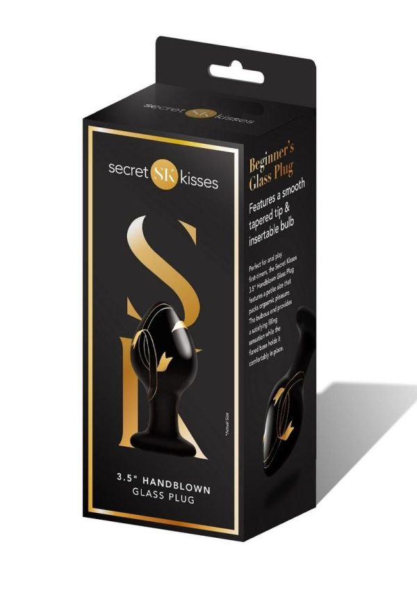 Secret Kisses Handblown Glass Anal Plug 3.5in - Black/Gold