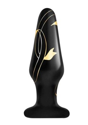 Secret Kisses Handblown Glass Anal Plug 4in - Black/Gold