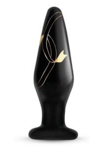 Secret Kisses Handblown Glass Anal Plug 4.5in - Black/Gold