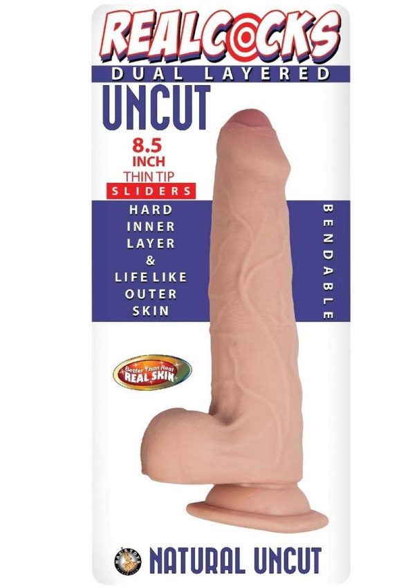 Realcocks Dual Layered Uncut Slider Thin Tip Dildo 8.5in - Vanilla