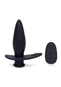 Blue Line Pointer Silicone Deep Drilling Remote Controlled Butt Plug - Black