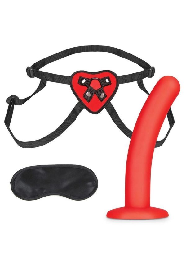 Lux Fetish Red Heart Strap on Harness and Silicone Dildo Set 5in