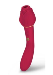 Secret Kisses Rosegasm Twosome Rechargeable Silicone Dual End Vibrator with Clitoral Stimulator - Red