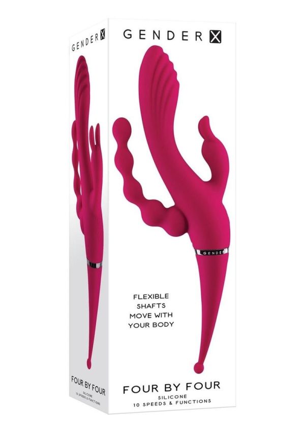 Gender X Four by Four Rechargeable Silicone Quadruple Stimulating Vibrator - Red