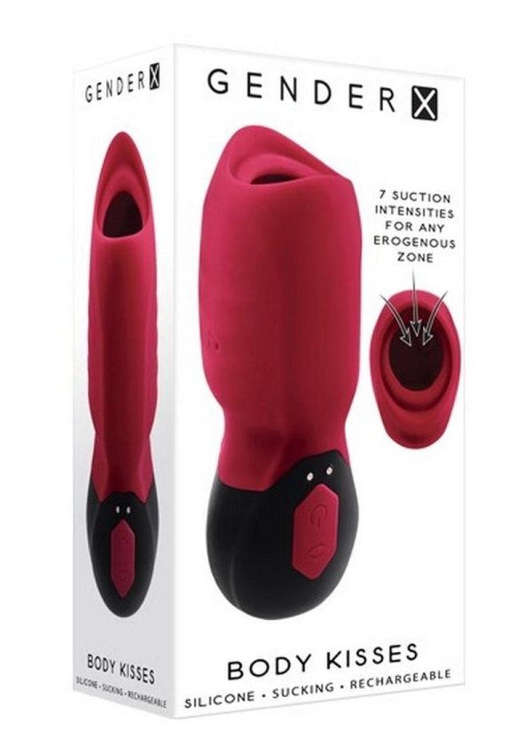 Gender X Body Kisses Rechargeable Silicone Vibrating Suction Massager - Red/Black