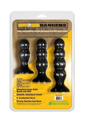 Boneyard Bangers Silicone Weighted Butt Plug Training Kit (3 per Set) - Black