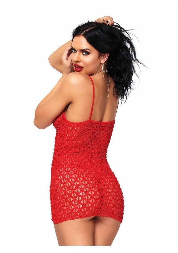 Leg Avenue Mini Dress with Lace Up Front and G-String - O/S - Red