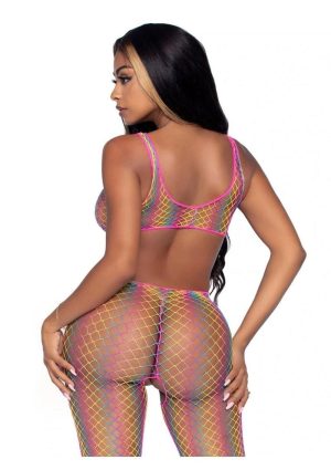 Leg Avenue Rainbow Net Cut-Out Footless Tank Bodystocking - O/S - Multicolor