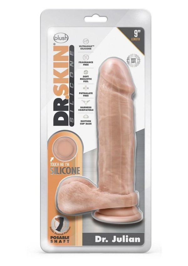 Dr. Skin Platinum Collection Silicone Dr. Julian Dildo with Balls and Suction Cup 9in - Vanilla