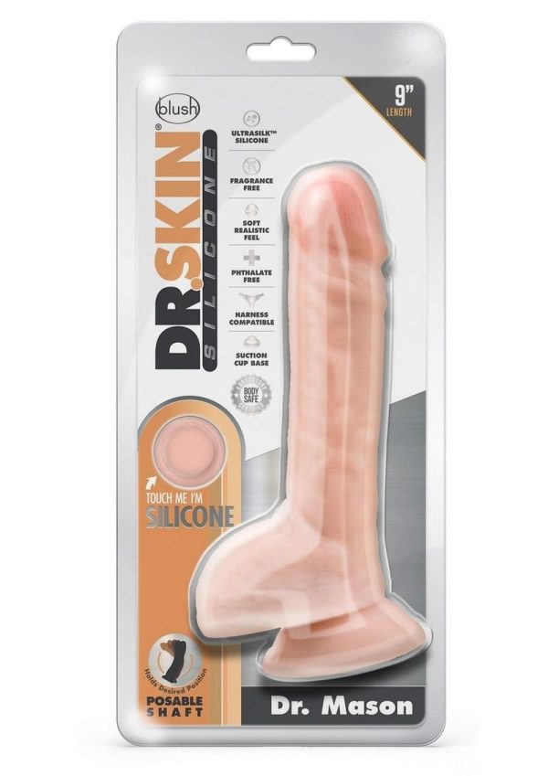 Dr. Skin Platinum Collection Silicone Dr. Mason Dildo with Balls and Suction Cup 9in - Vanilla