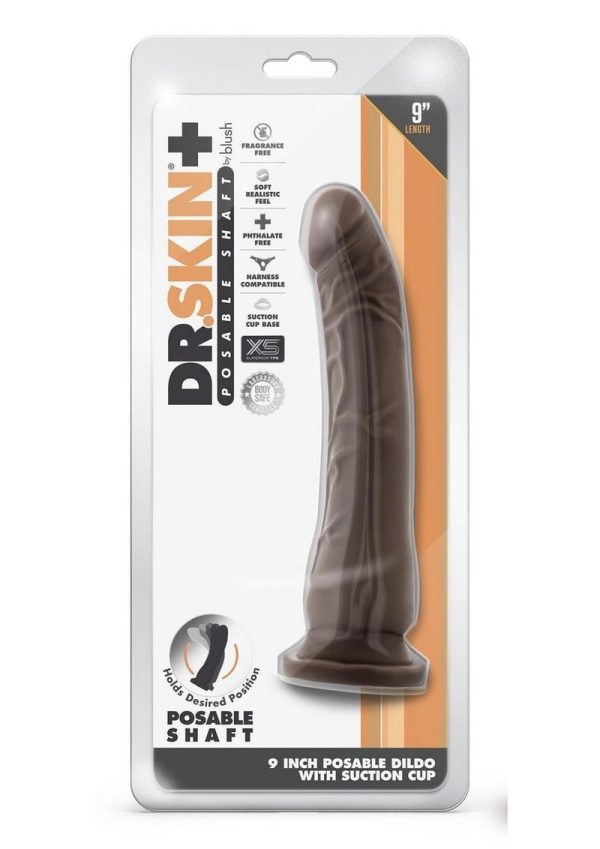 Dr. Skin Plus Gold Collection Posable Dildo with Suction Cup 9in - Chocolate