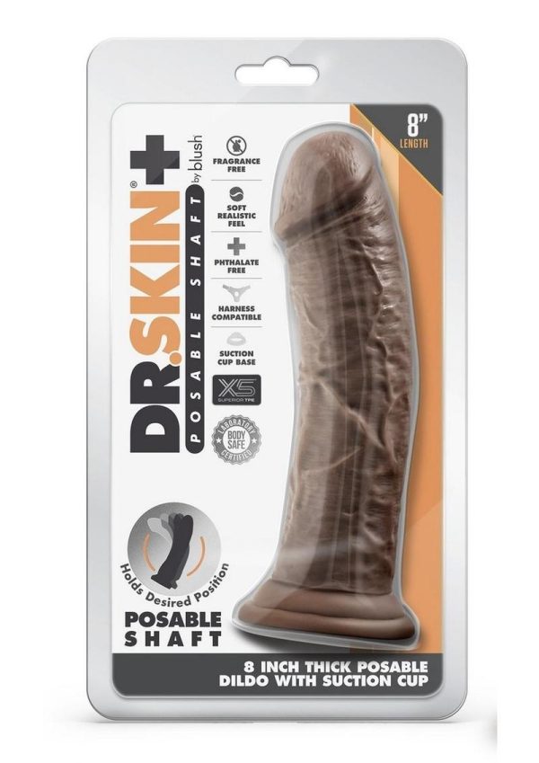 Dr. Skin Plus Gold Collection Thick Posable Dildo with Suction Cup 8in - Chocolate