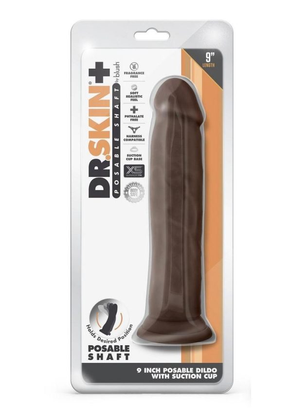 Dr. Skin Plus Gold Collection Thick Posable Dildo with Suction Cup 9in - Chocolate