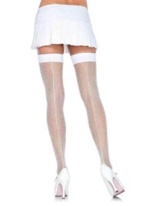 Leg Avenue Fishnet Stocking with Back Seam - O/S - White