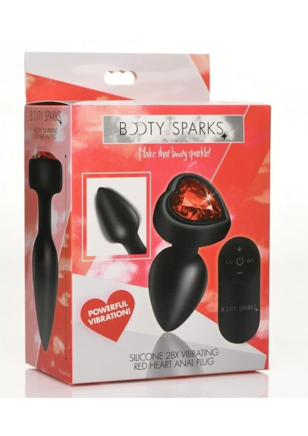 Booty Sparks 28X Rechargeable Silicone Vibrating Heart Anal Plug with Remote Control - Small - Red