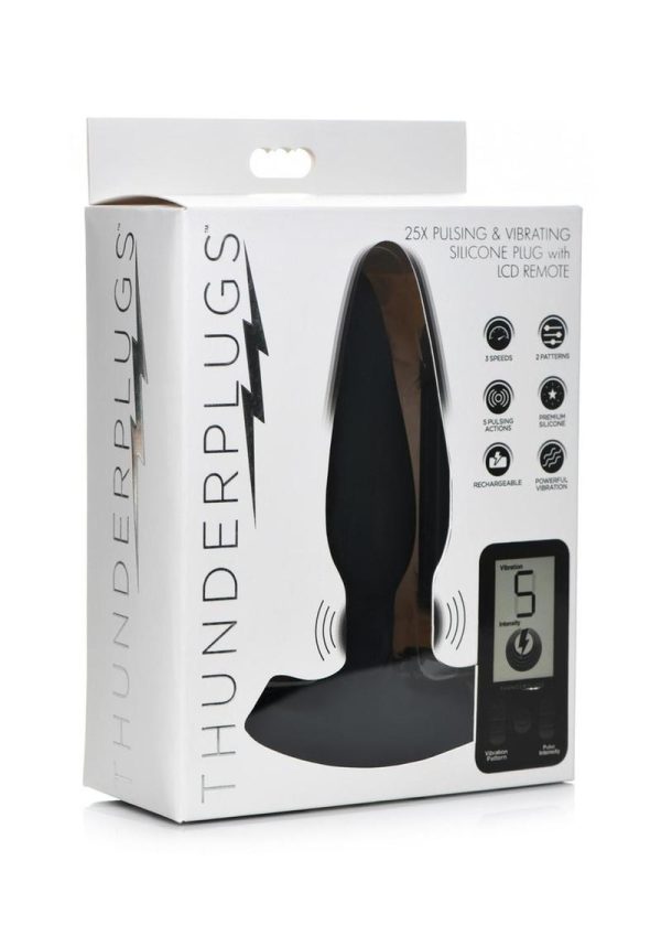 Thunder Plugs 25X Pulsing and Vibrating Rechargeable Silicone Plug with LCD Remote - Black