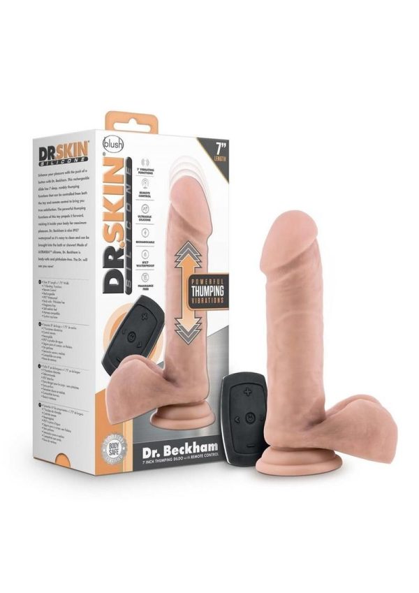 Dr. Skin Platinum Collection Silicone Dr. Beckham Rechargeable Thumping Dildo with Remote Control 7in - Vanilla