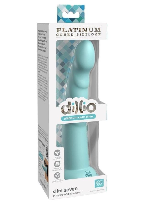 Dillio Platinum Slim Seven Silicone Dildo 7in - Teal