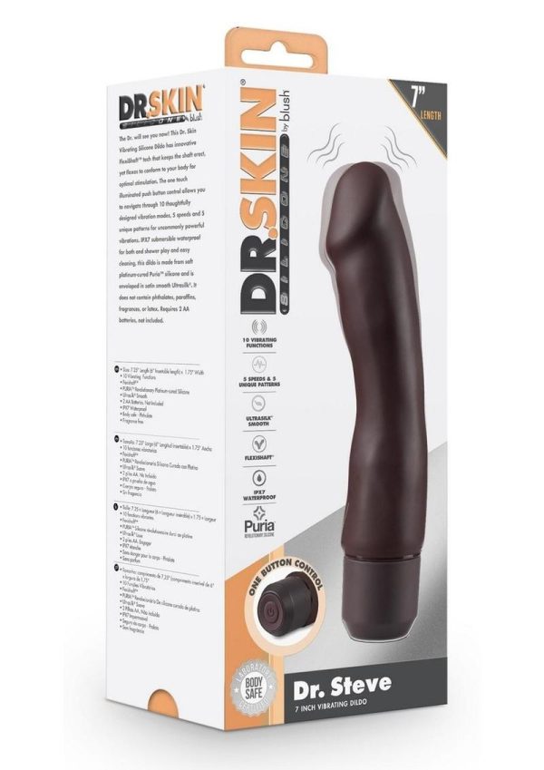 Dr. Skin Platinum Collection Silicone Dr. Steve Vibrating Dildo 7in - Chocolate