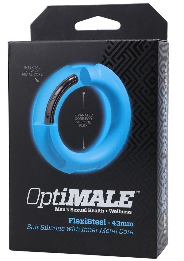 OptiMALE Flexisteel Soft Silicone With Inner Metal Core Cock Ring 43mm - Blue